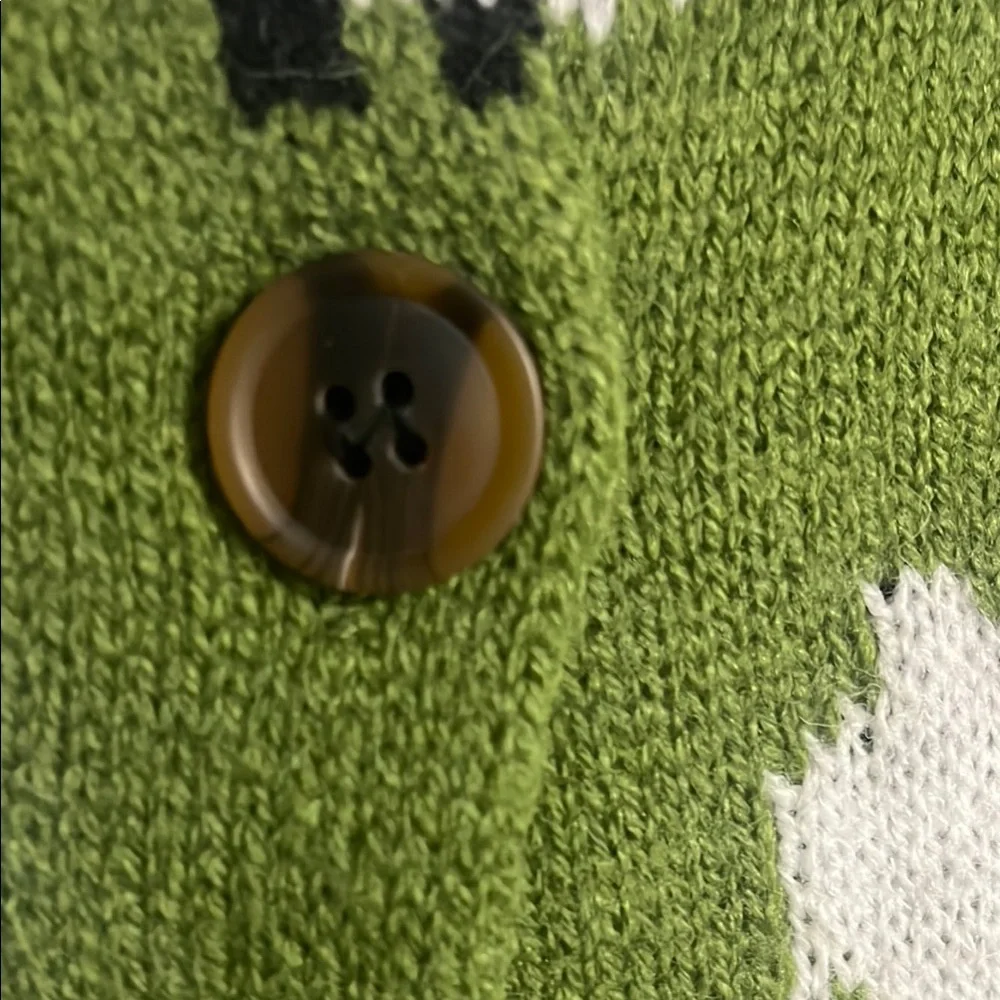 Green Sheep Pattern V-Neck Cardigan Sweater - Picture 5 of 8